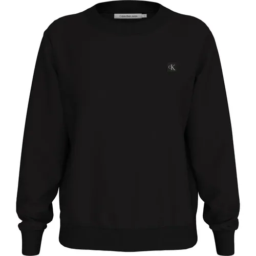 Schwarzer Pullover Regenerierte Baumwolle Besticktes Logo , Damen, Größe: S - Calvin Klein - Modalova