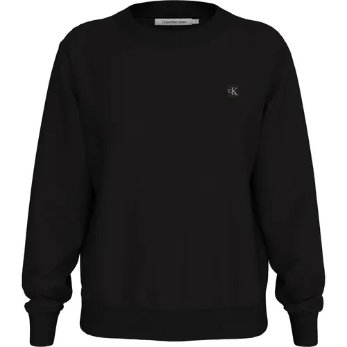 Schwarzer Pullover Regenerierte Baumwolle Besticktes Logo , Damen, Größe: L - Calvin Klein - Modalova