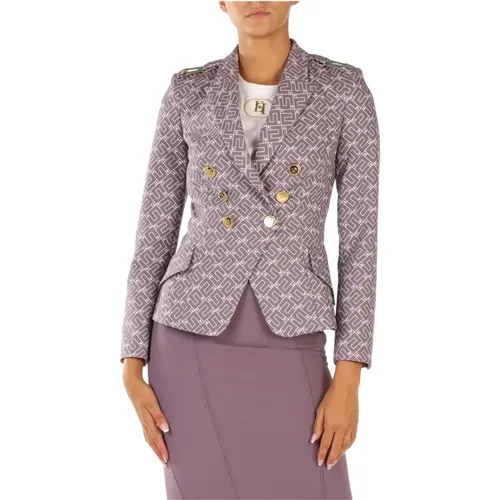Elegant Double-Breasted Logo Print Jacket , female, Sizes: S - Elisabetta Franchi - Modalova