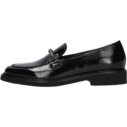Schwarze Loafers mit Horsebit-Detail , Damen, Größe: 38 EU - Gabor - Modalova