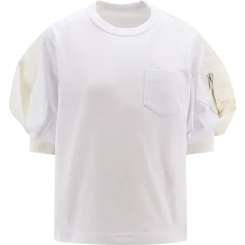 Baumwoll-T-Shirt mit Ballonärmeln , Damen, Größe: L - Sacai - Modalova