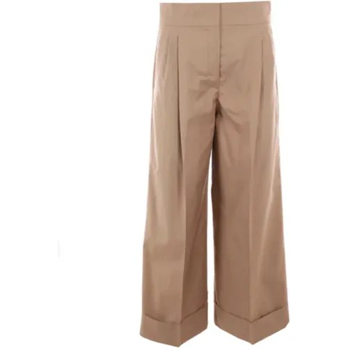 Wide Leg Beige Cotton Twill Trousers , female, Sizes: M - Max Mara - Modalova