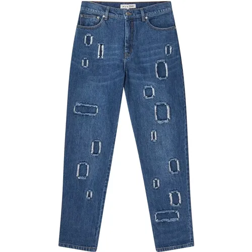 Zerrissene Boyfriend Jeans Blau , Damen, Größe: M - Munthe - Modalova