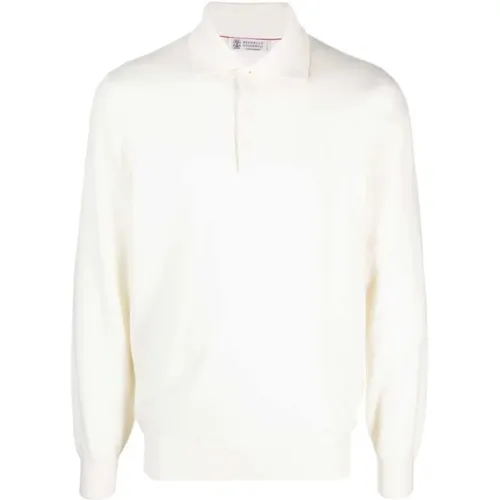Weiße Cashmere Strick-Polo-Sweater - BRUNELLO CUCINELLI - Modalova