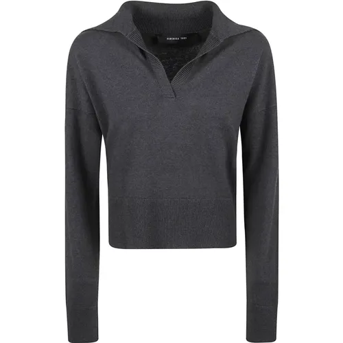 Anthrazitgrauer V-Ausschnitt Strickpullover , Damen, Größe: 2XS - Federica Tosi - Modalova