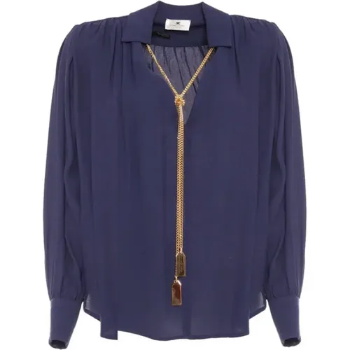 Blaue Doppel-Georgette Bluse mit Halskette - Elisabetta Franchi - Modalova