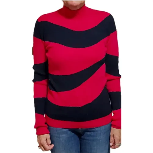 High-neck Wave Stripe Sweater Navy Fuchsia , female, Sizes: S - Essentiel Antwerp - Modalova