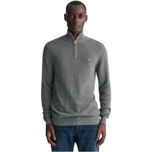 Klassischer Baumwoll-Piqué Halb-Zip Pullover , Herren, Größe: L - Gant - Modalova