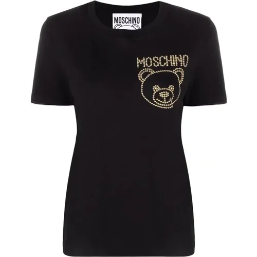 Cotton Logo T-Shirt with Gold Studs , female, Sizes: 2XS - Moschino - Modalova