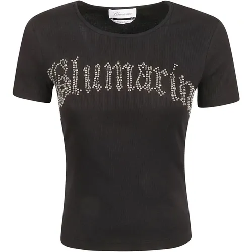 Logo-Embellished Ribbed T-Shirt , female, Sizes: M - Blumarine - Modalova