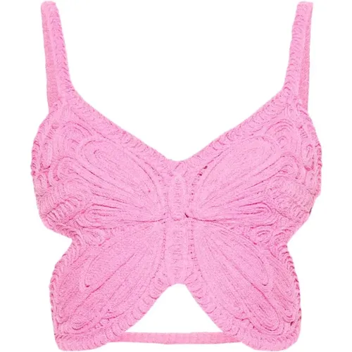 Besticktes Rosa Schmetterling Crop Top , Damen, Größe: S - Blumarine - Modalova