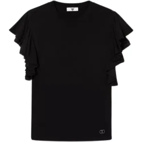 Stretch-Viskose T-Shirt mit Metall-Logo , Damen, Größe: S - Twinset - Modalova