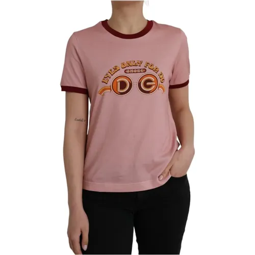 Rosa Cotton T-Shirt with Logo Print , female, Sizes: 3XS - Dolce & Gabbana - Modalova