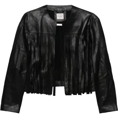 Fringed Leather Jacket , female, Sizes: M, S - Alysi - Modalova