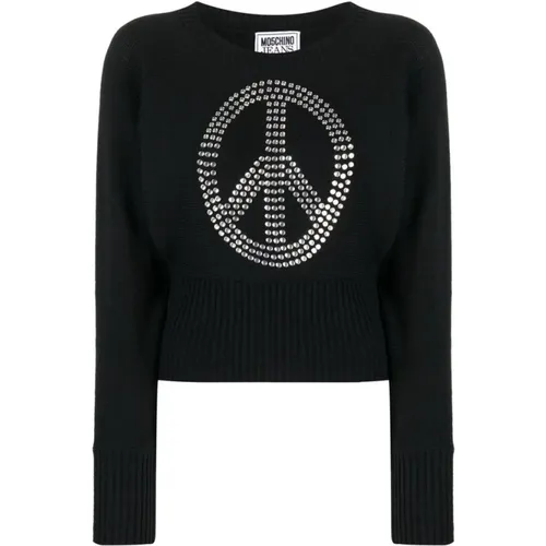 Studded Peace Symbol Sweater , Damen, Größe: XS - Moschino - Modalova