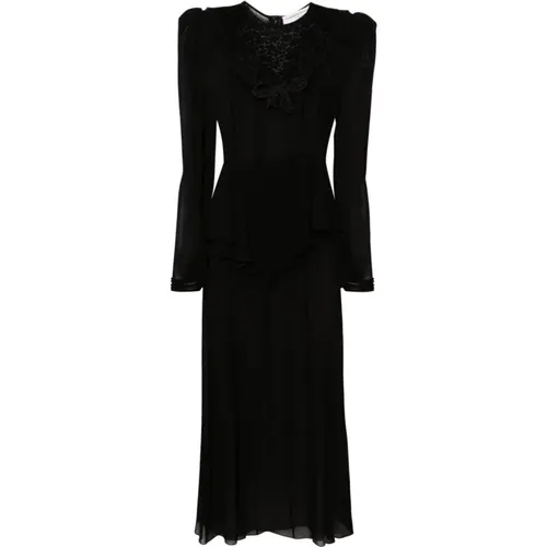 Georgette Silk Long Dress with Floral Lace Detail , female, Sizes: S, XS - Alessandra Rich - Modalova