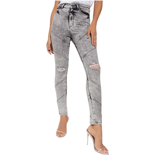 Graue Distressed High-Waisted Skinny Jeans - Retrofête - Modalova