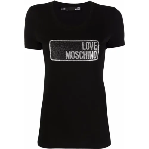 Glitter Logo T-Shirt , female, Sizes: M - Love Moschino - Modalova