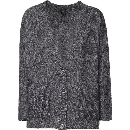 Graue Woll-Strickjacke V-Ausschnitt Knopfverschluss , Damen, Größe: M - pinko - Modalova