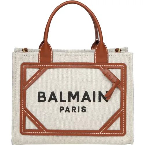 Canvas Handbag with Leather Details , female, Sizes: ONE SIZE - Balmain - Modalova