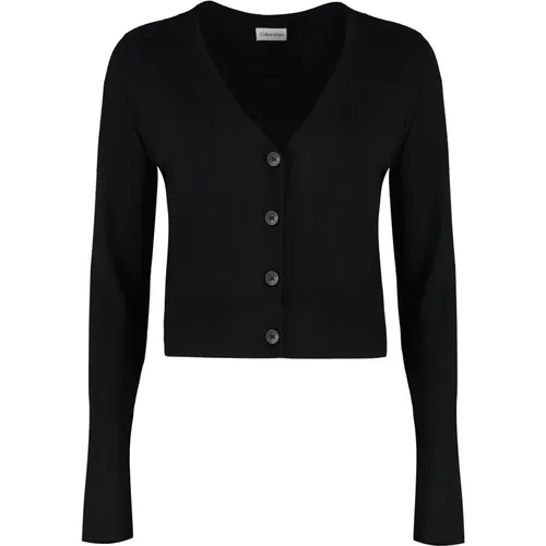 Gerippter Strickwoll-Cardigan , Damen, Größe: XS - Calvin Klein - Modalova