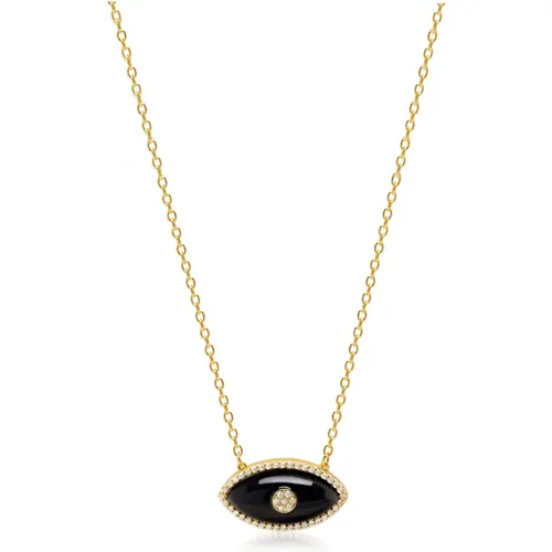 Women's Black Enamel Evil Eye Necklace , female, Sizes: ONE SIZE - Nialaya - Modalova