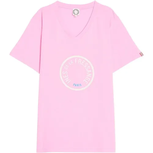 Rosa V-Ausschnitt T-Shirt mit Logo,Weiße V-Ausschnitt T-Shirt mit Druck - Ines De La Fressange Paris - Modalova