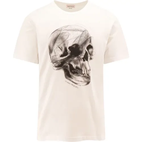Weißes geripptes T-Shirt mit Logo-Print , Herren, Größe: S - alexander mcqueen - Modalova