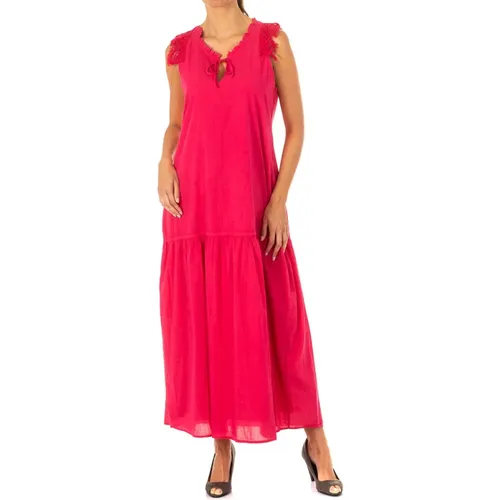 Ärmelloses rosa Kleid mit SpitzenDetail , Damen, Größe: L - LA MARTINA - Modalova
