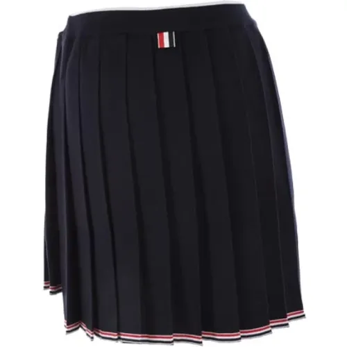Navy Pleated Knit Skirt with Tricolor Stripes , female, Sizes: 2XS, XS, S - Thom Browne - Modalova