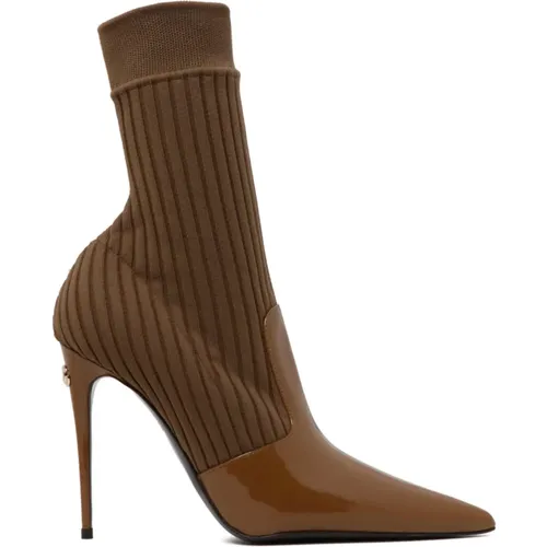 Caramel Leather Ankle Boots , female, Sizes: 5 1/2 UK - Dolce & Gabbana - Modalova