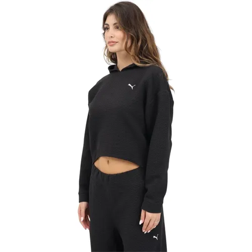 Strukturierte Studio Hoodie Schwarz Frauen , Damen, Größe: L - Puma - Modalova