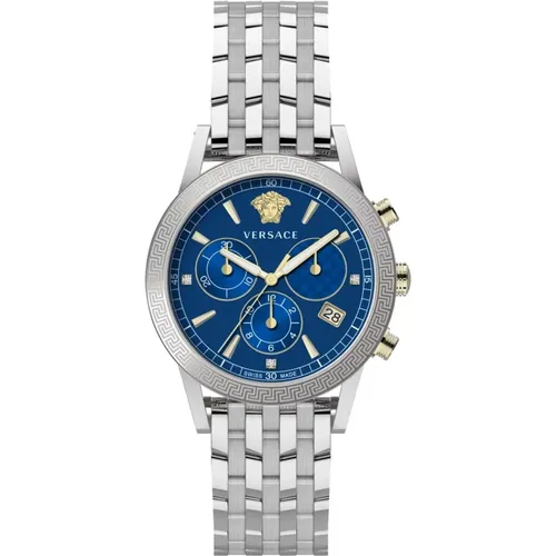 Sport Tech Stainless Steel Blue Dial Watch , male, Sizes: ONE SIZE - Versace - Modalova
