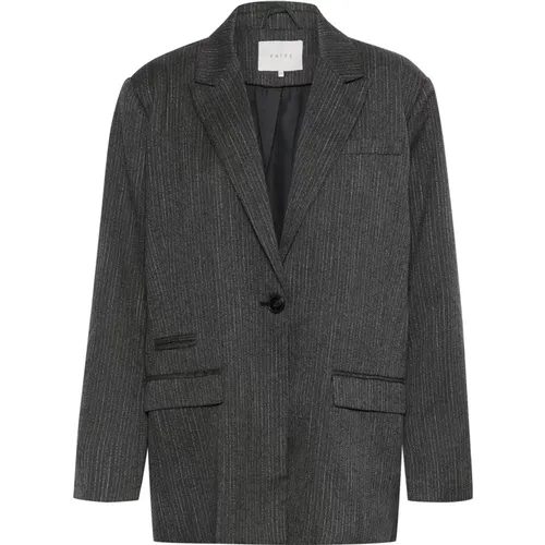 Dunkelgrauer Melange Nadelstreifen Blazer Jacke , Damen, Größe: M - Kaffe - Modalova