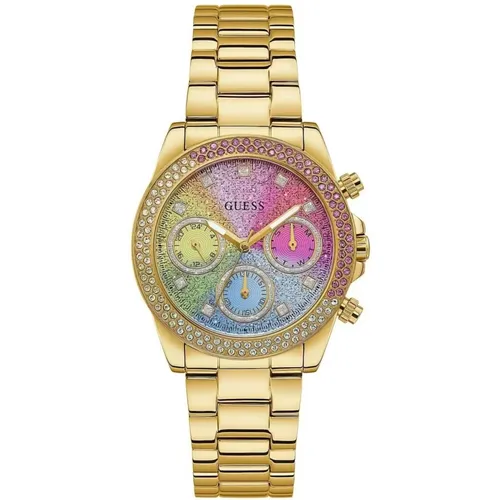 Gold Stainless Steel Colorful Dial Watch , female, Sizes: ONE SIZE - Guess - Modalova