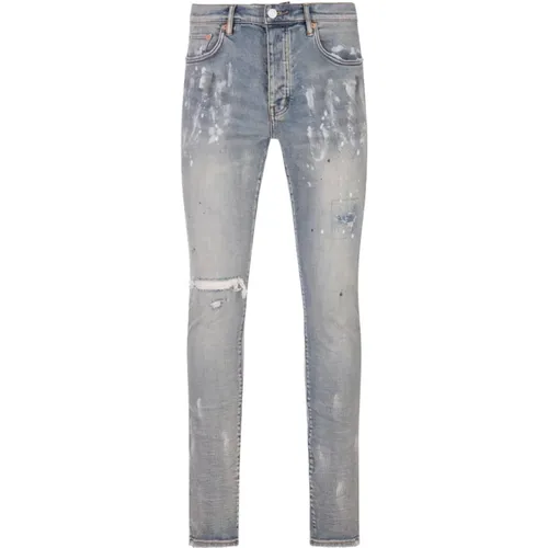 Blaue Skinny Jeans mit Distressed-Details , Herren, Größe: W33 - Purple Brand - Modalova