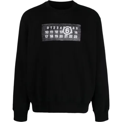 Schwarzer Baumwoll-Sweatshirt mit Logo-Print , Herren, Größe: M - MM6 Maison Margiela - Modalova
