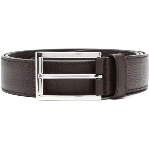 Leather Belt with Silver Buckle , male, Sizes: 100 CM - Prada - Modalova