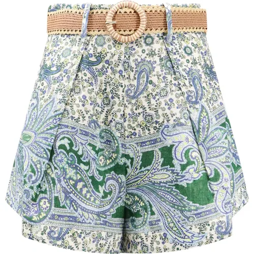 Blue Linen High Waist Shorts , female, Sizes: M, XL, S - Zimmermann - Modalova