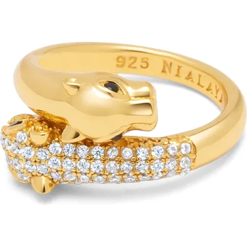 Goldener Twisted Panther Ring mit CZ Diamanten , Damen, Größe: 54 MM - Nialaya - Modalova