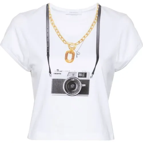 Camera Print T-shirt , female, Sizes: XS, M - Paco Rabanne - Modalova