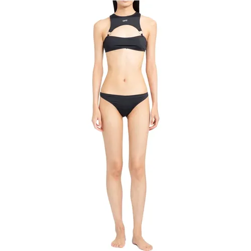 Schwarz Weißer Rower Bikini mit Ausschnitten , Damen, Größe: L - Off White - Modalova