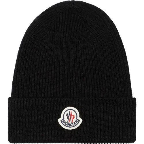 Ribbed Knit Beanie Hat , male, Sizes: ONE SIZE - Moncler - Modalova