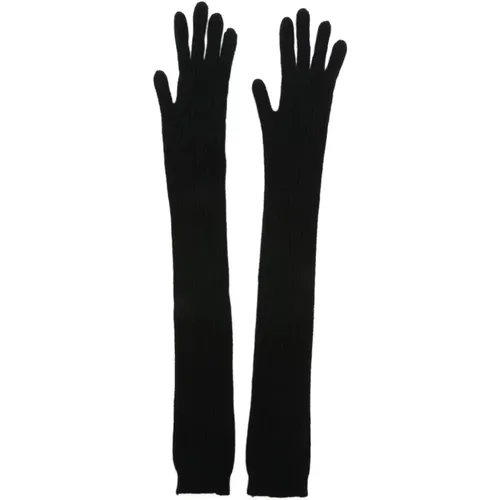 Schwarze extra lange Handschuhe aus Kaschmir und Wolle mit Rippenmuster - alberta ferretti - Modalova