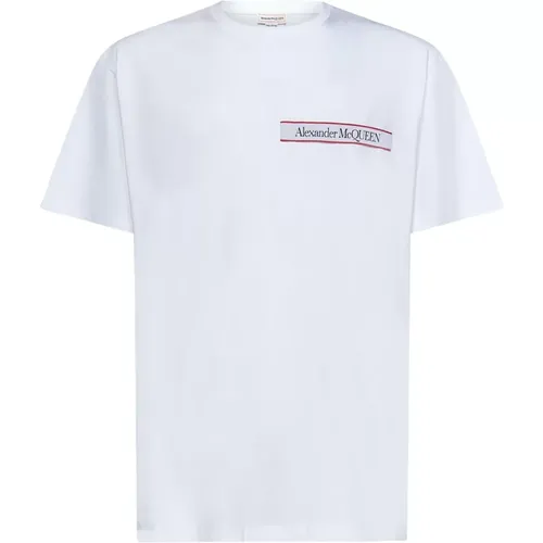 Klassisches Weißes Baumwoll-T-Shirt mit Logo Tape Detailing - alexander mcqueen - Modalova