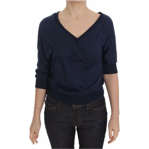 Blauer Logo-Detail V-Ausschnitt Pullover , Damen, Größe: XS - Exte - Modalova