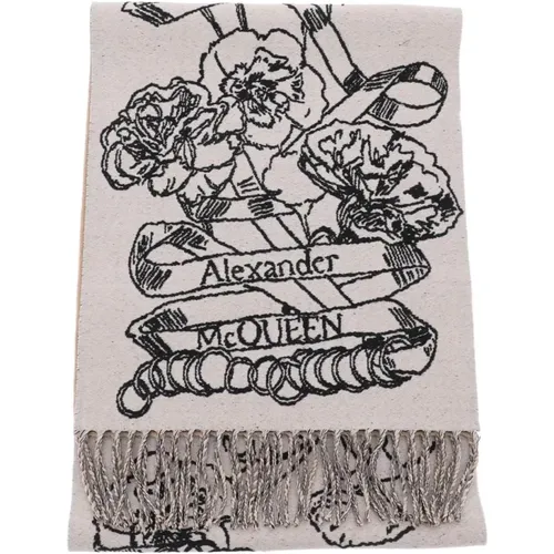 Wendbarer Wollschal mit ikonischem Totenkopf und Blumenmotiv , Damen, Größe: ONE Size - alexander mcqueen - Modalova