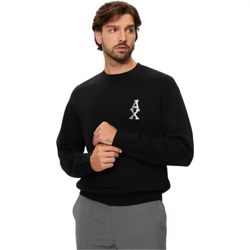 Schwarzer Pullover Rundhalsausschnitt Langarm , Herren, Größe: L - Armani Exchange - Modalova