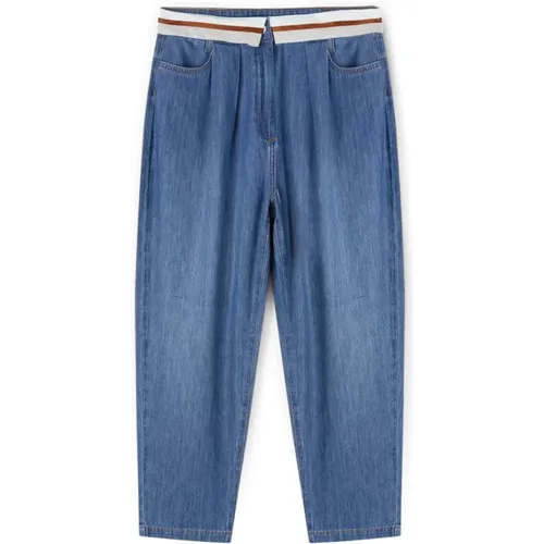 Blaue Denim-Jeans mit Gestreiftem Gürtel , Damen, Größe: 2XS - Motivi - Modalova