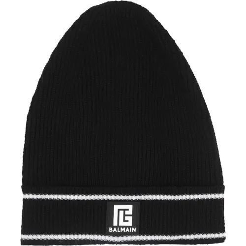 Wool beanie with embroidered logo , male, Sizes: ONE SIZE - Balmain - Modalova